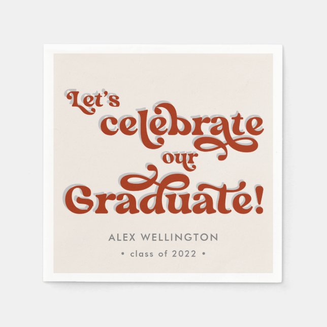Red Retro Inspired Typography Graduation Party Napkins (Front)