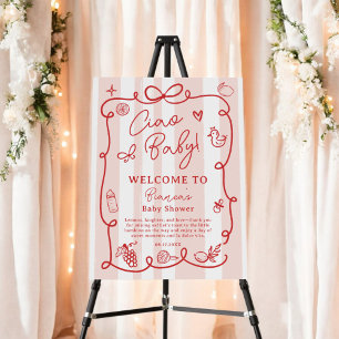 Red Retro Italian Lemon Ciao Baby Shower Welcome Foam Board