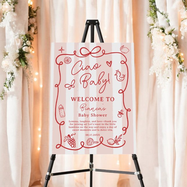 Red Retro Italian Lemon Ciao Baby Shower Welcome Foam Board (Red Retro Italian Lemon Ciao Baby Shower Welcome Foam Board)