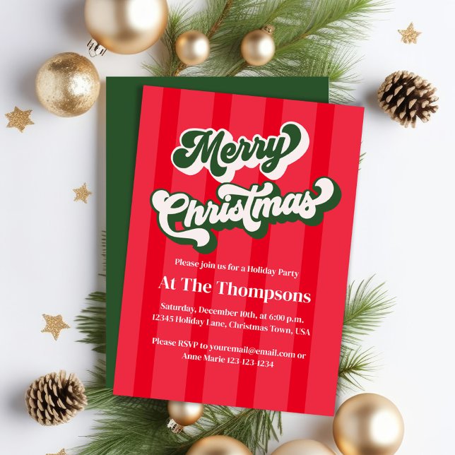 Red Retro Merry Christmas Party Invitation (Retro-style typography Christmas party invitations. )