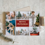 Red Retro Merry Christmas Photo Collage  Foil Holiday Card<br><div class="desc">Merry Christmas! Send your holiday greetings to family and friends with this customizable Christmas card. It features retro typography and a photo collage template. Personalize this photo collage Christmas card by adding your details. This gold foil Christmas card is available in other colors and cardstock. Matching items are available.</div>