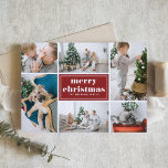 Red Retro Merry Christmas Photo Collage  Holiday Card<br><div class="desc">Merry Christmas! Send your holiday greetings to family and friends with this customizable Christmas card. It features retro typography and a photo collage template. Personalize this photo collage Christmas card by adding your details. This red Christmas card is available in other colors and cardstock. Matching items are available.</div>