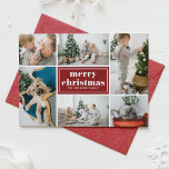 Red Retro Merry Christmas Photo Collage  Holiday Card<br><div class="desc">Merry Christmas! Send your holiday greetings to family and friends with this customizable Christmas card. It features retro typography and a photo collage template. Personalize this photo collage Christmas card by adding your details. This red Christmas card is available in other colors and cardstock. Matching items are available.</div>
