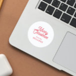 RED RETRO MERRY CHRISTMAS TYPOGRAPHY ON WHITE CLASSIC ROUND STICKER<br><div class="desc">Merry Christmas customizable red retro typography on a custom white background.</div>