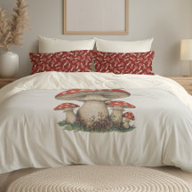 Red Retro Mushroom Pattern -Reversible Cottagecore
