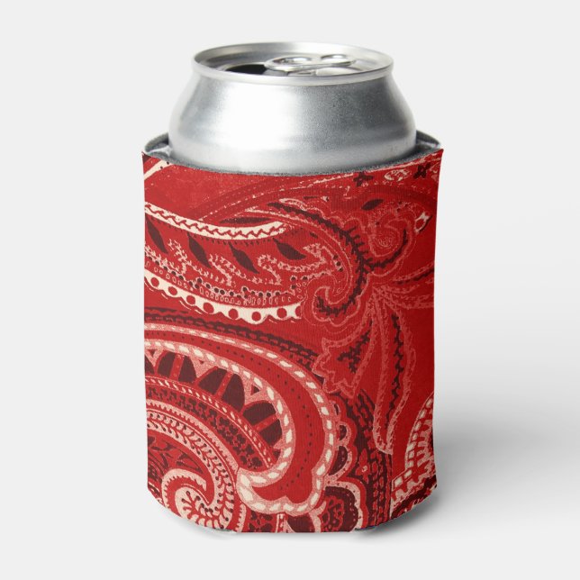 Red Retro Paisley Bandanna/Bandana Can Cooler (Can Front)