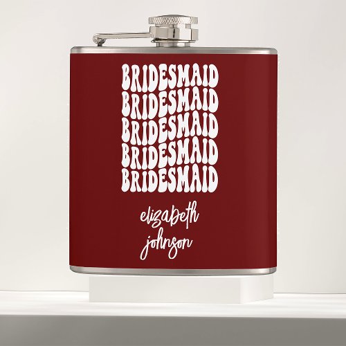 Red Retro Personalized Bachelorette Bridesmaid Flask