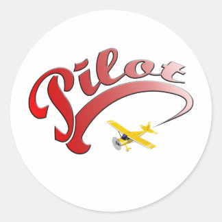 Red Retro Pilot with yellow Airplane Classic Round Sticker