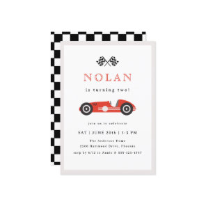 Red Retro Race Car Theme Birthday Invitation