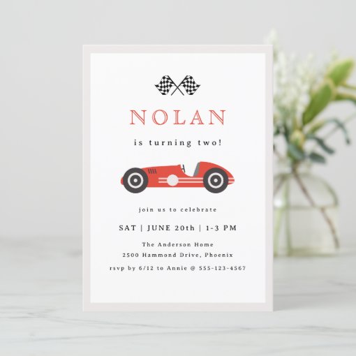 Red Retro Race Car Theme Birthday Invitation Zazzle