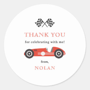 Red Retro Race Car Theme Thank You Classic Round Sticker
