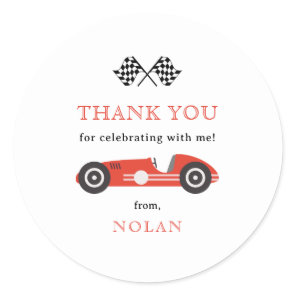 Red Retro Race Car Theme Thank You Classic Round Sticker