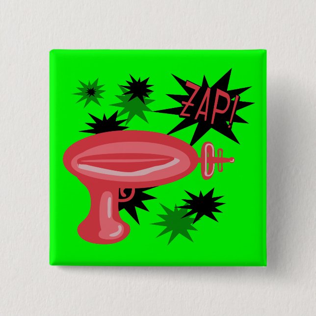 Red Retro Raygun Pinback Button (Front)