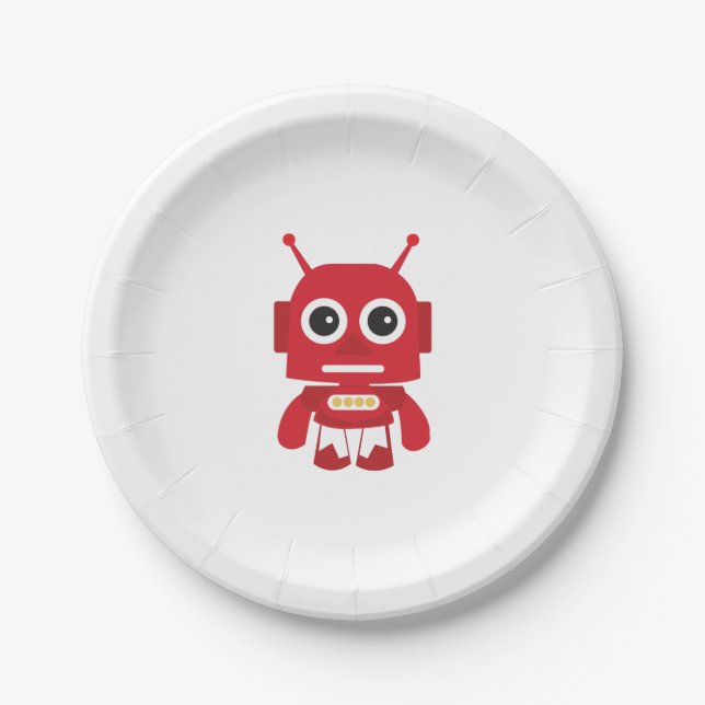 Red Retro Robot Paper Plates (Front)