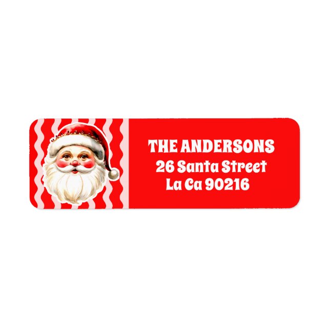 Red Retro Santa Claus Red Ric Rac Christmas Label (Front)