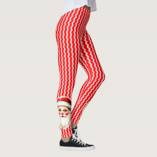 Red Retro Santa Claus Red Ric Rac Christmas Leggings