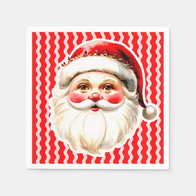 Red Retro Santa Claus Red Ric Rac Christmas Napkins (Front)