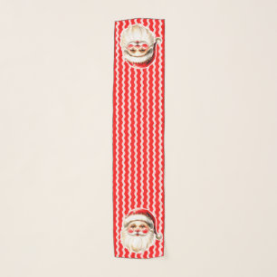 Red Retro Santa Claus Red Ric Rac Christmas Scarf