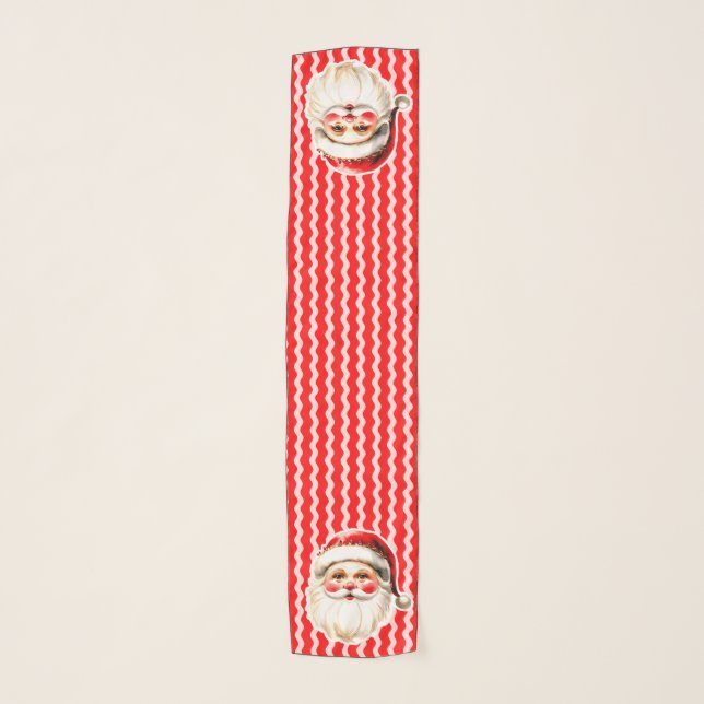 Red Retro Santa Claus Red Ric Rac Christmas Scarf (Front)