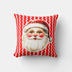 Red Retro Santa Claus Red Ric Rac Christmas Throw Pillow