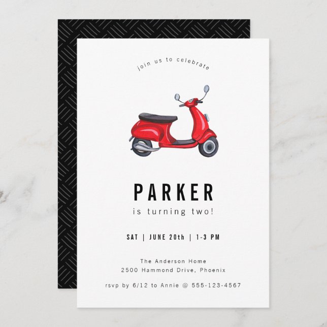 Red Retro Scooter Theme Birthday Invitation (Front/Back)