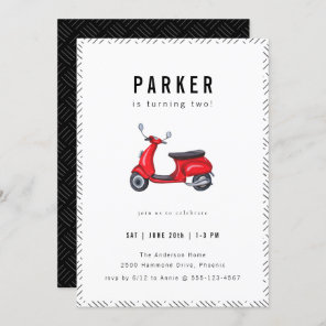 Red Retro Scooter Theme Birthday Party Invitation