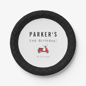Red Retro Scooter Theme Birthday Party Paper Plates