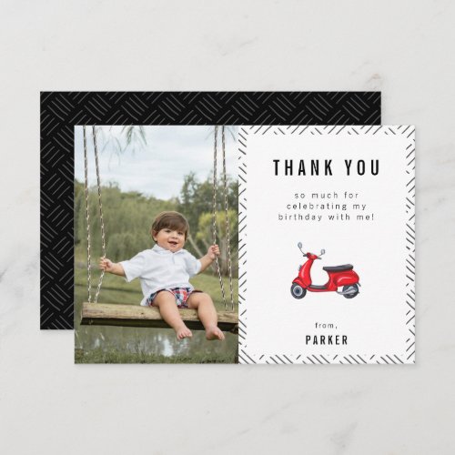 Red Retro Scooter Theme Birthday Photo Thank You Card