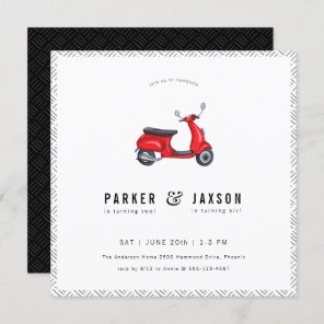 Red Retro Scooter Theme Joint Birthday Invitation