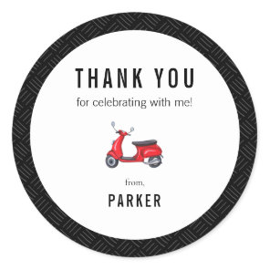 Red Retro Scooter Theme Thank You Classic Round Sticker