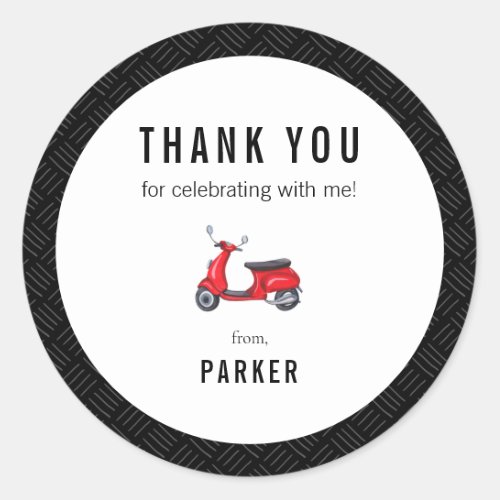 Red Retro Scooter Theme Thank You Classic Round Sticker