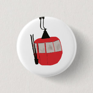 Red Retro Ski Lift Skiing Illustration Button