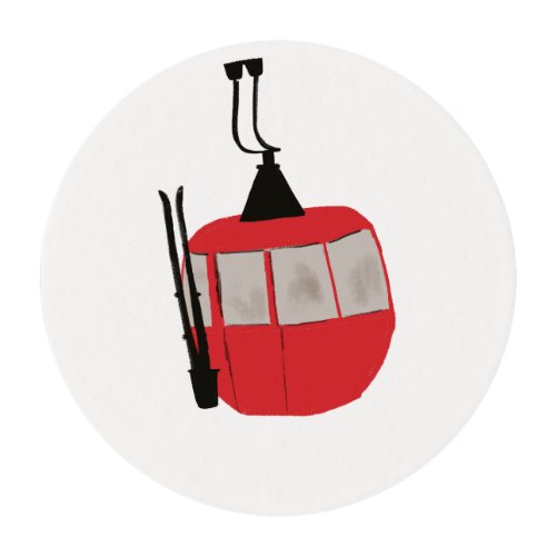 Red Retro Ski Lift Skiing Illustration Edible Frosting Rounds