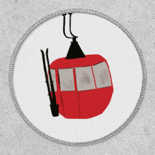 Red Retro Ski Lift Skiing Illustration Patch