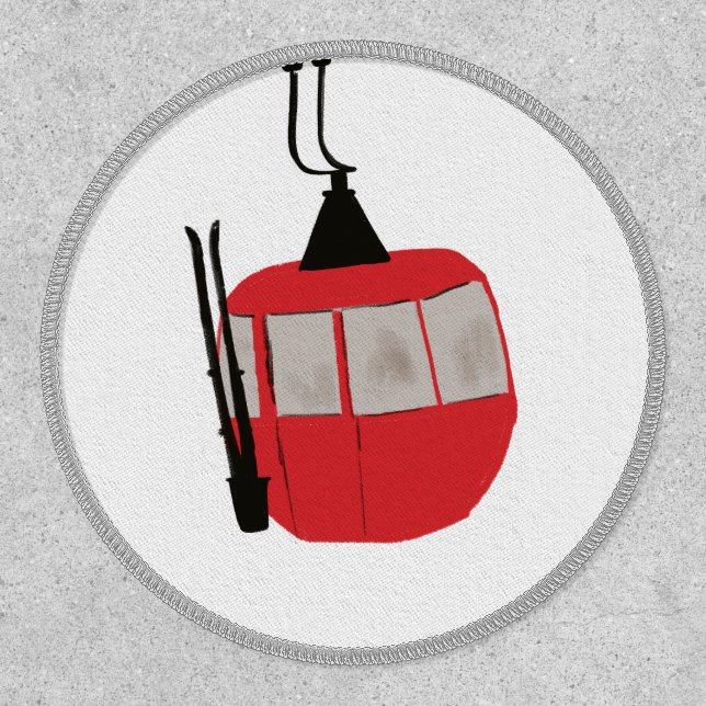 Red Retro Ski Lift Skiing Illustration Patch (Front)