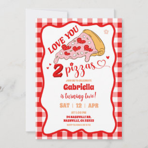 Red Retro slice of fun Pizza party Invitation