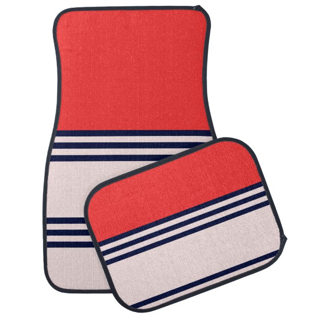 Red Retro Stripe Car Floor Mat (Set)