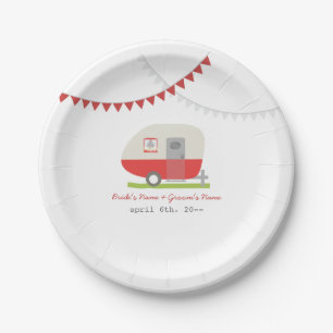 Red Retro Trailer Wedding Paper Plates