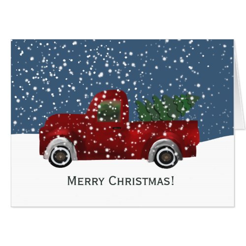 Red Retro Truck Christmas Tree Card