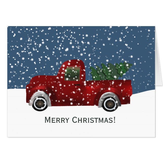 Red Retro Truck Christmas Tree Card (Front Horizontal)