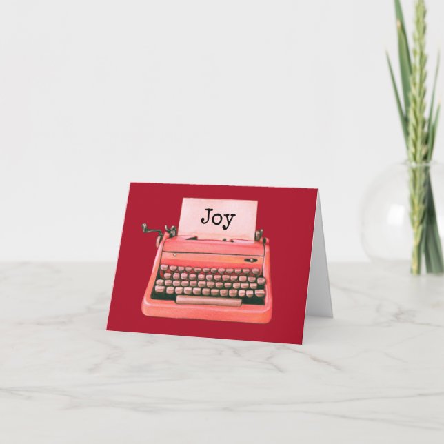 Red Retro Typewriter Cute Personalized Christmas Note Card (Front)