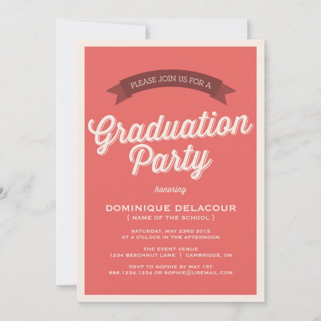 Red Retro Typography Graduation Party Invitation (Front)