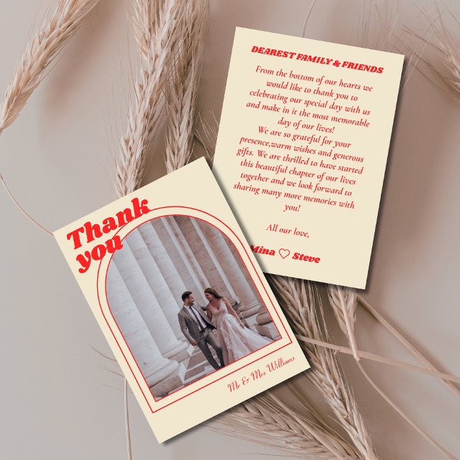 Red Retro Vintage Typography photo Thank You Card (Creator Uploaded)