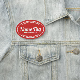 Red Retro Wide Oval Classic Name Tag