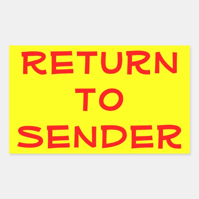 Red Return to Sender on Yellow Rectangular Sticker (Front)
