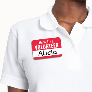 Red Reusable Volunteer Team Member Dry Erase Name Tag