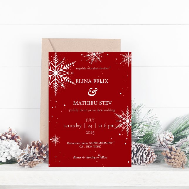 Red Rhinestone Snowflake Enchanted Winter Wedding Invitation (Creator Uploaded)