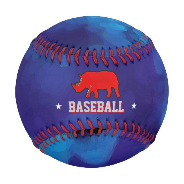 red rhino on blue personalized baseball (Front)