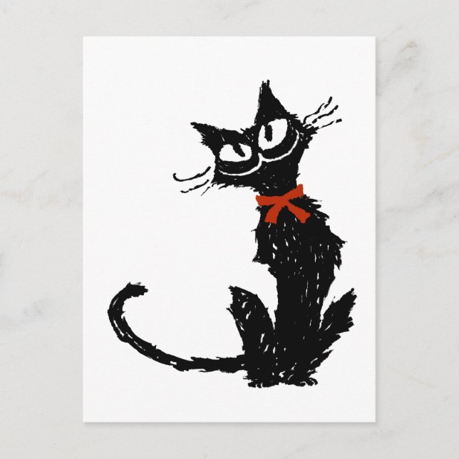 Red ribbon and Black cat Postcard (Front)