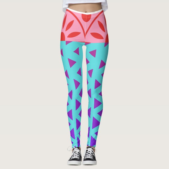 RED RIBBON AND BOW ON MULTI LEGGINGS (Front)